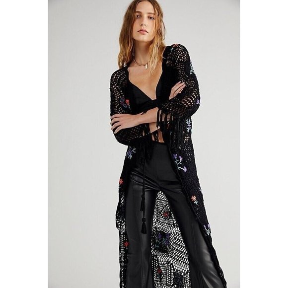 NEW Free People Flook Hydrangea Crochet Kimono Sweater Size XS Z331-45